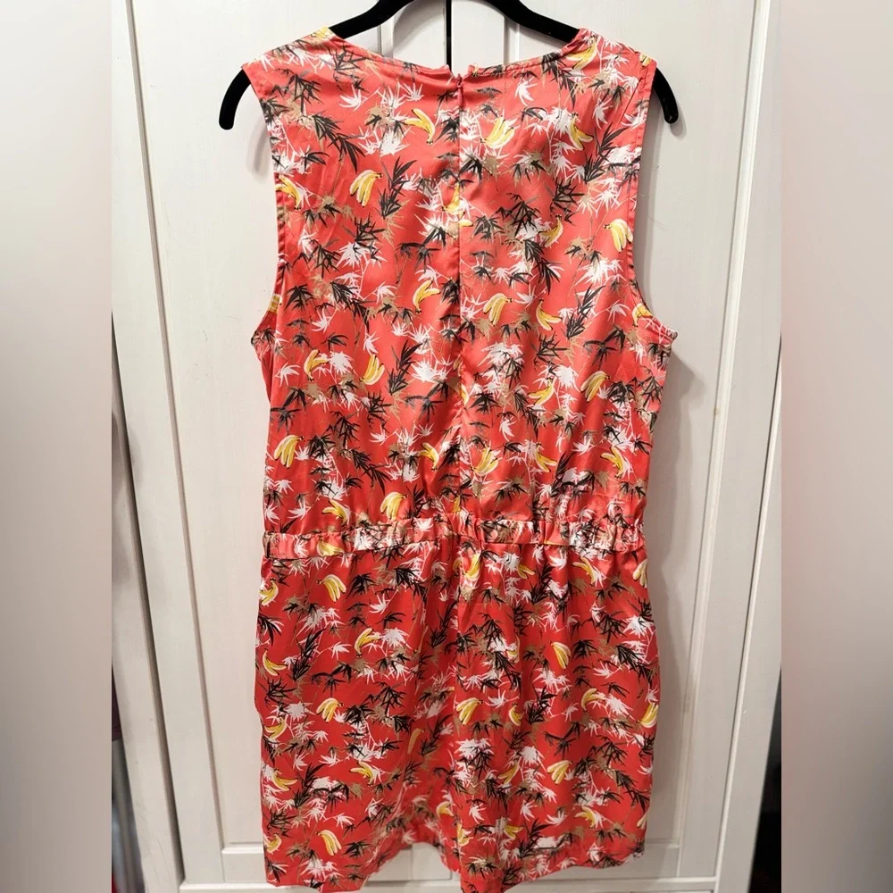 Peter Som For Design Nation Tropical Banana Print Satin Coral Romper Size 14 - Picture 8 of 9